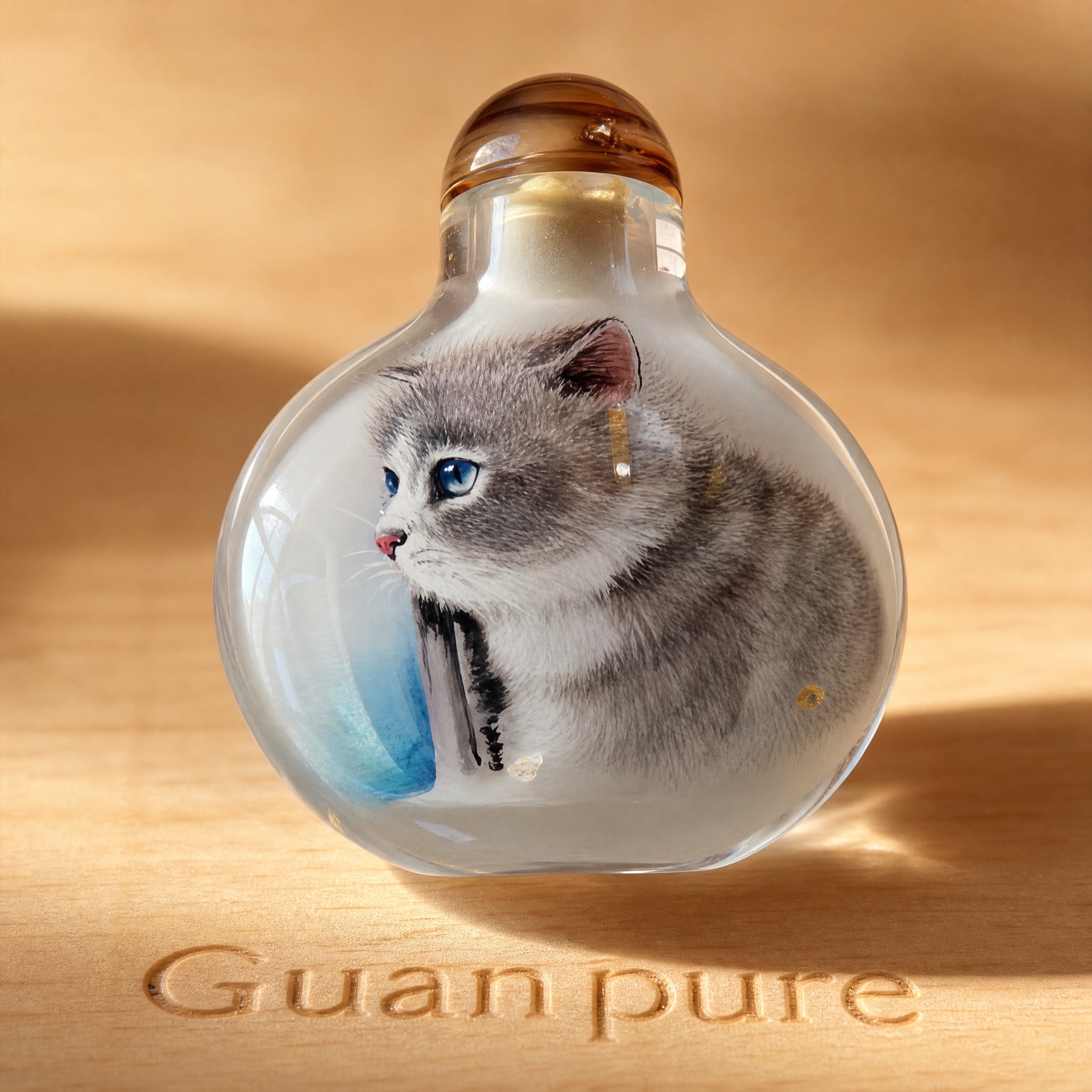 Engraved Porcelain Snuff Bottle (Cat) - Image 3