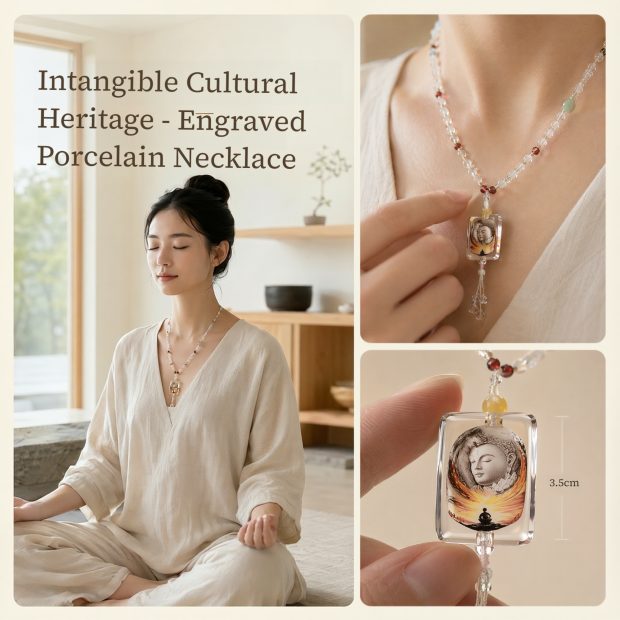 Intangible Cultural Heritage - Engraved Porcelain Necklace
