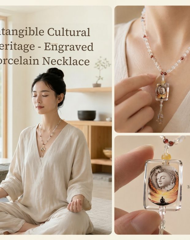 Intangible Cultural Heritage - Engraved Porcelain Necklace